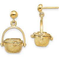 14K Yellow Gold 3D Nantucket Basket Dangle Earrings - Polished Finish, 25.25mm Drop by 0