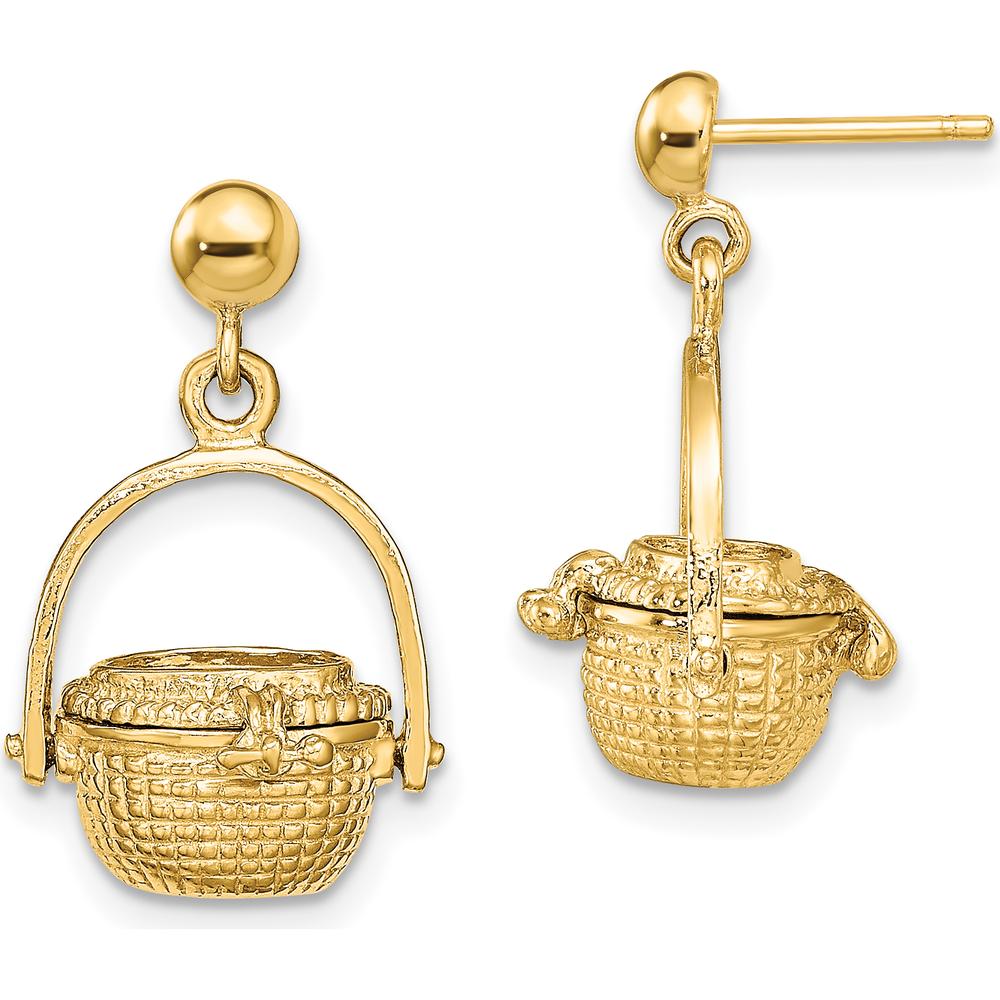 14K Yellow Gold 3D Nantucket Basket Dangle Earrings - Polished Finish, 25.25mm Drop by 0