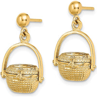 14K Yellow Gold 3D Nantucket Basket Dangle Earrings - Polished Finish, 25.25mm Drop by 0