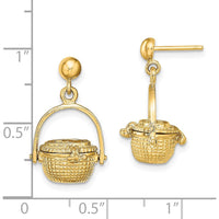 14K Yellow Gold 3D Nantucket Basket Dangle Earrings - Polished Finish, 25.25mm Drop by 0