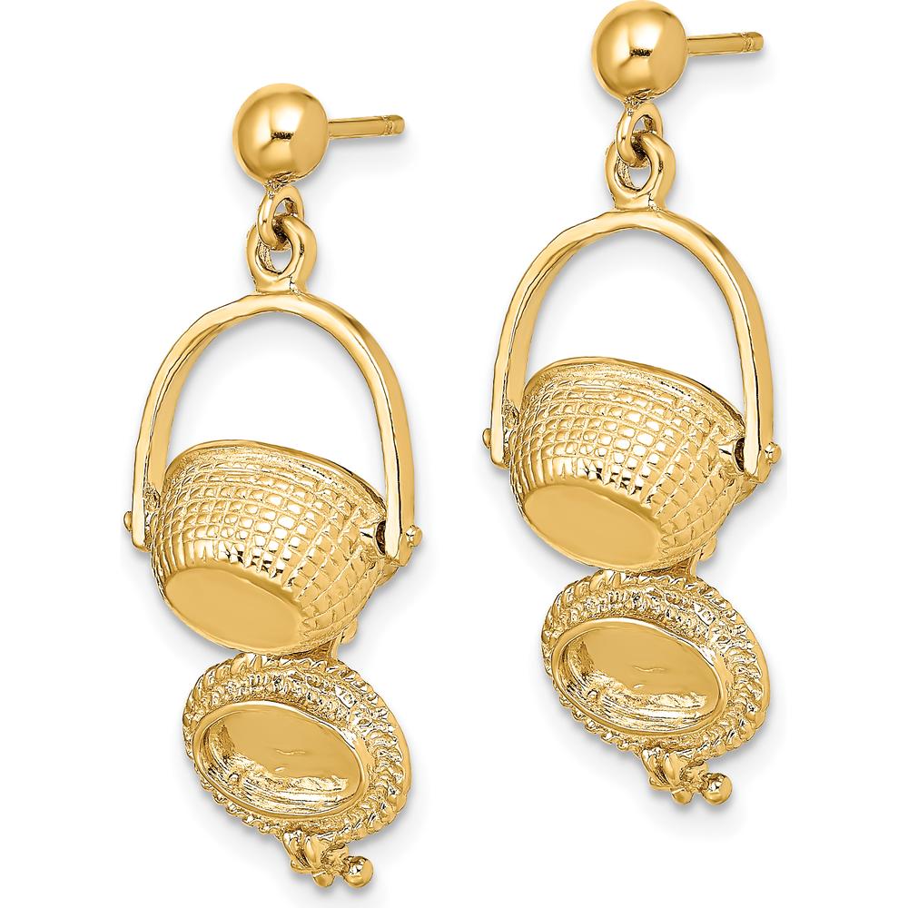 14K Yellow Gold 3D Nantucket Basket Dangle Earrings - Polished Finish, 25.25mm Drop by 0