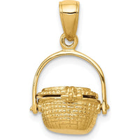 14K Yellow Gold 3D Nantucket Basket Pendant with Moveable Lid and Handle by Oro Pregiato