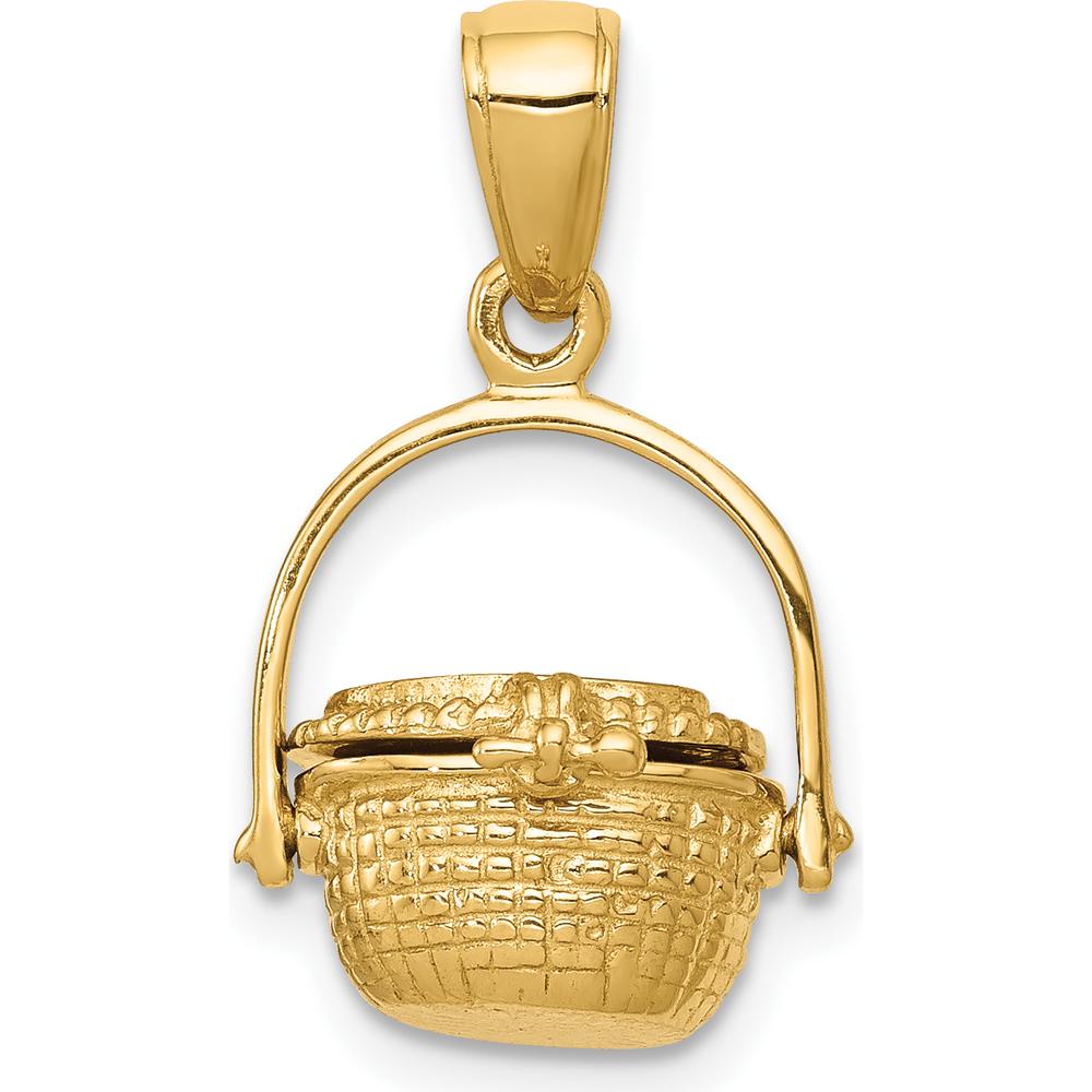 14K Yellow Gold 3D Nantucket Basket Pendant with Moveable Lid and Handle by Oro Pregiato
