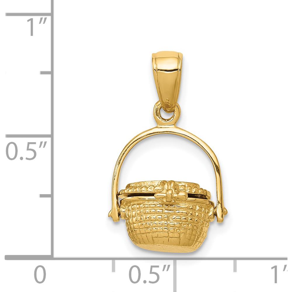 14K Yellow Gold 3D Nantucket Basket Pendant with Moveable Lid and Handle by Oro Pregiato