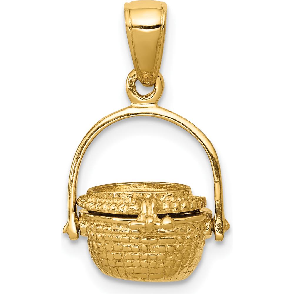 14K Yellow Gold 3D Nantucket Basket Pendant with Moveable Lid and Handle by Oro Pregiato