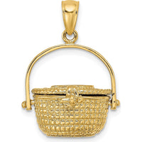 14K Yellow Gold 3D Nantucket Basket Pendant with Moveable Lid and Handle by Oro Pregiato