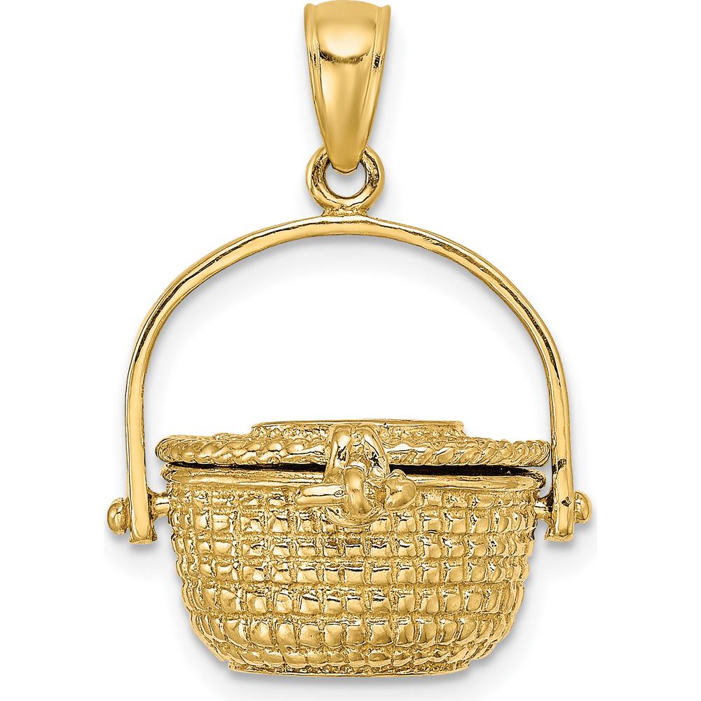 14K Yellow Gold 3D Nantucket Basket Pendant with Moveable Lid and Handle by Oro Pregiato