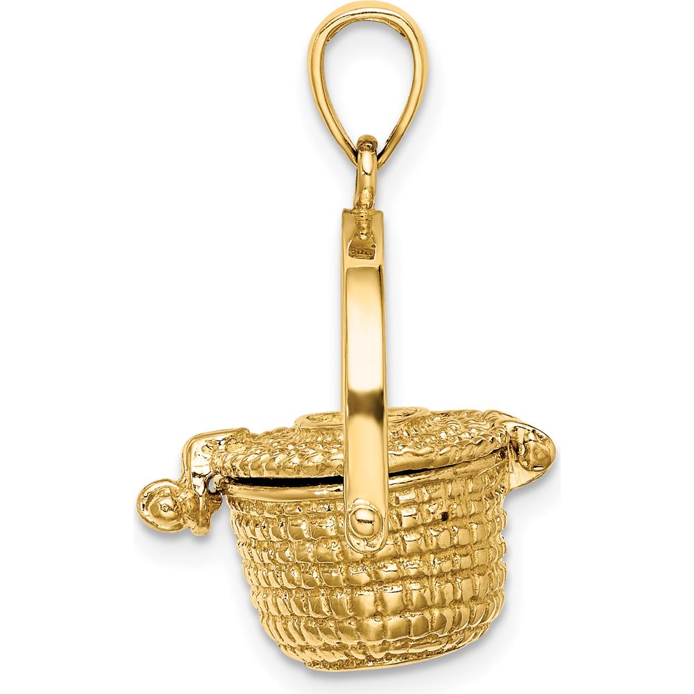 14K Yellow Gold 3D Nantucket Basket Pendant with Moveable Lid and Handle by Oro Pregiato