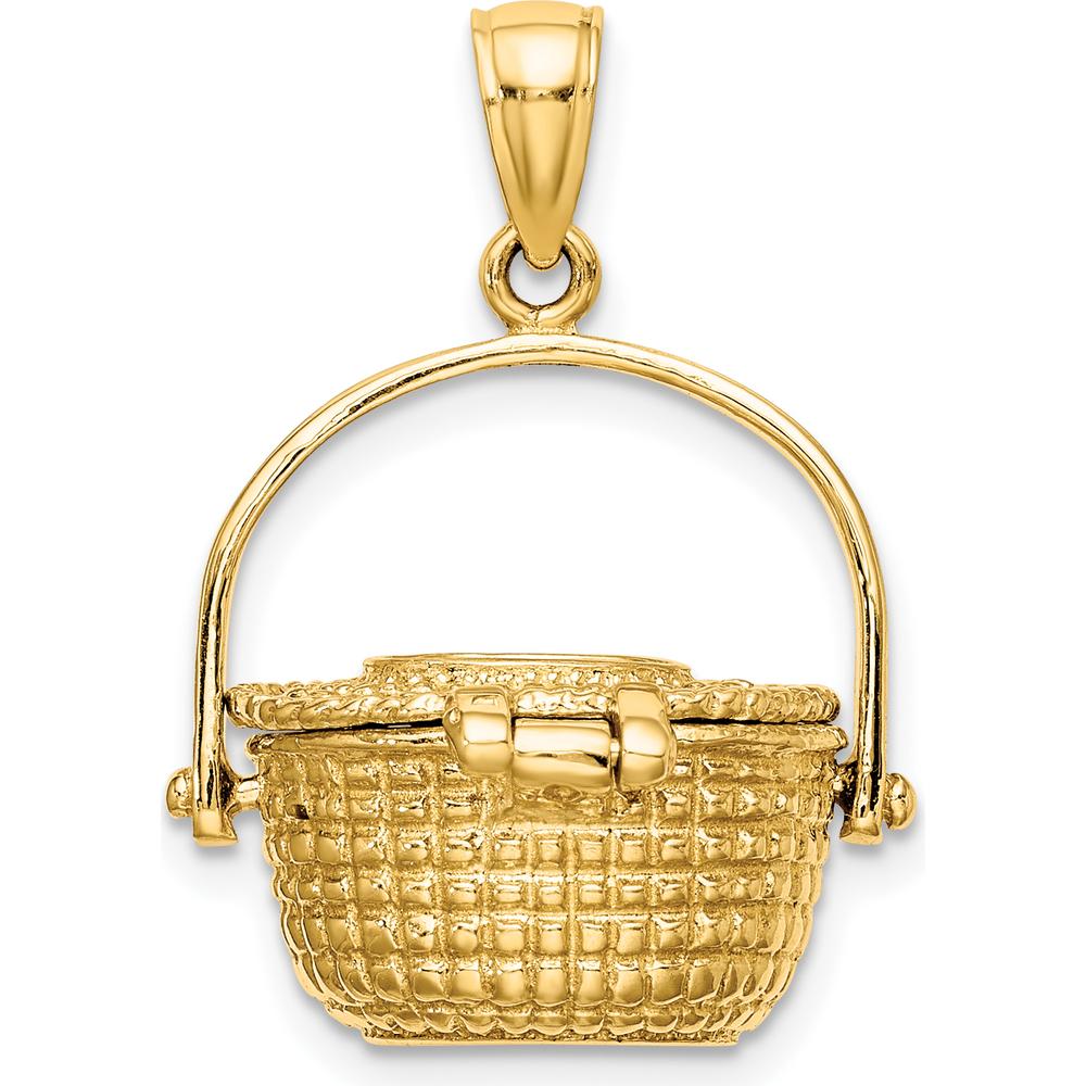 14K Yellow Gold 3D Nantucket Basket Pendant with Moveable Lid and Handle by Oro Pregiato