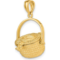 14K Yellow Gold 3D Nantucket Basket Pendant with Moveable Lid and Handle by Oro Pregiato