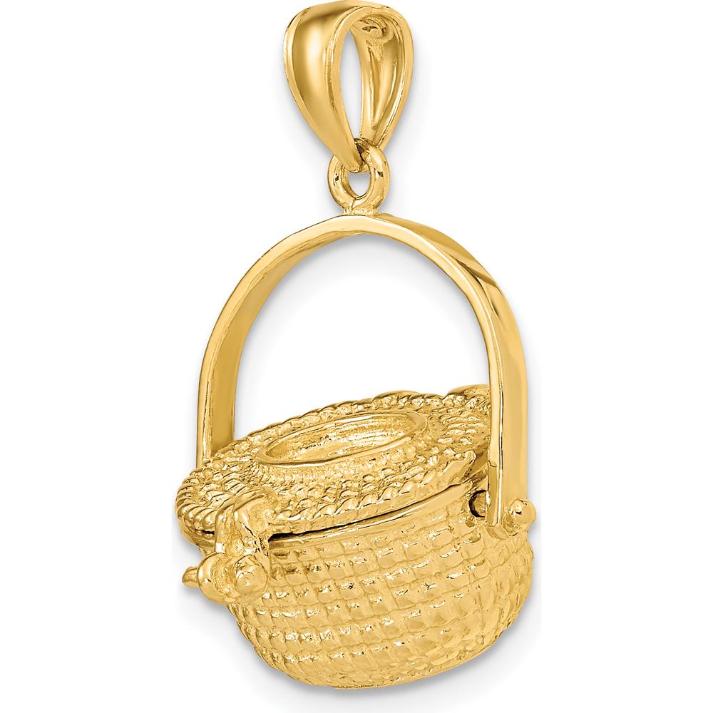 14K Yellow Gold 3D Nantucket Basket Pendant with Moveable Lid and Handle by Oro Pregiato