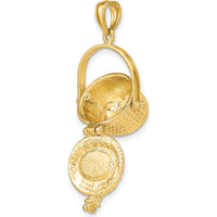 14K Yellow Gold 3D Nantucket Basket Pendant with Moveable Lid and Handle by Oro Pregiato