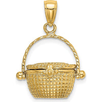 14K Yellow Gold 3D Nantucket Basket with Moveable Lid Charm by Oro Pregiato