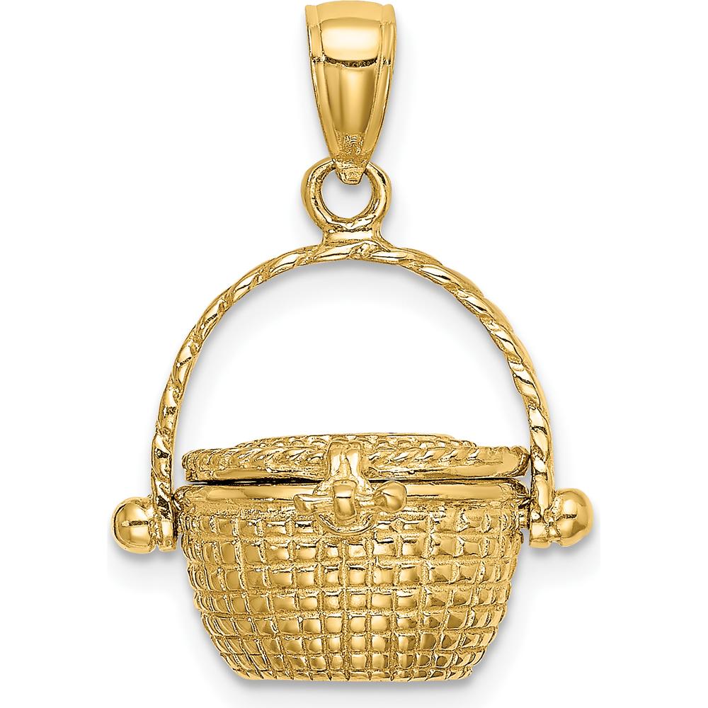 14K Yellow Gold 3D Nantucket Basket with Moveable Lid Charm by Oro Pregiato