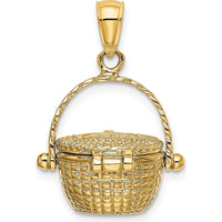 14K Yellow Gold 3D Nantucket Basket with Moveable Lid Charm by Oro Pregiato