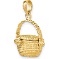14K Yellow Gold 3D Nantucket Basket with Moveable Lid Charm by Oro Pregiato