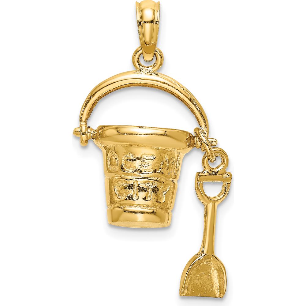 14K Yellow Gold 3D Ocean City Bucket with Moveable Shovel Charm - A Beach-Inspired Pendant by Oro Pregiato