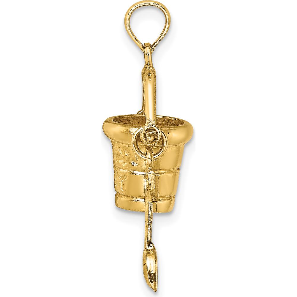 14K Yellow Gold 3D Ocean City Bucket with Moveable Shovel Charm - A Beach-Inspired Pendant by Oro Pregiato