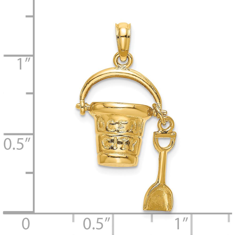14K Yellow Gold 3D Ocean City Bucket with Moveable Shovel Charm - A Beach-Inspired Pendant by Oro Pregiato
