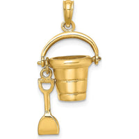 14K Yellow Gold 3D Ocean City Bucket with Moveable Shovel Charm - A Beach-Inspired Pendant by Oro Pregiato