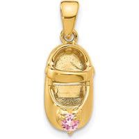 14K Yellow Gold 3D October Birthstone Shoe Charm with Pink Synthetic Stone by Oro Pregiato