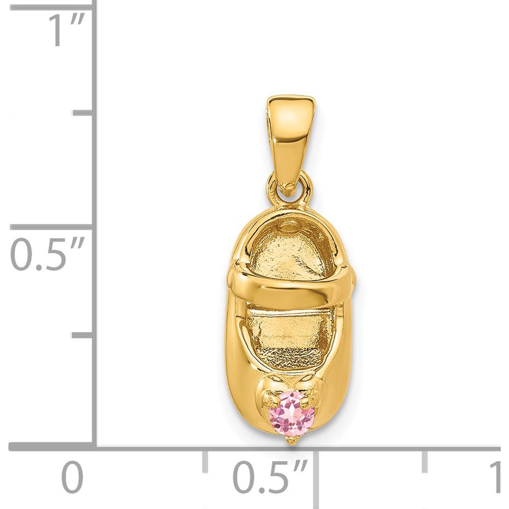 14K Yellow Gold 3D October Birthstone Shoe Charm with Pink Synthetic Stone by Oro Pregiato