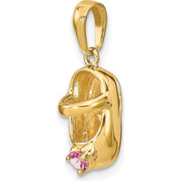 14K Yellow Gold 3D October Birthstone Shoe Charm with Pink Synthetic Stone by Oro Pregiato