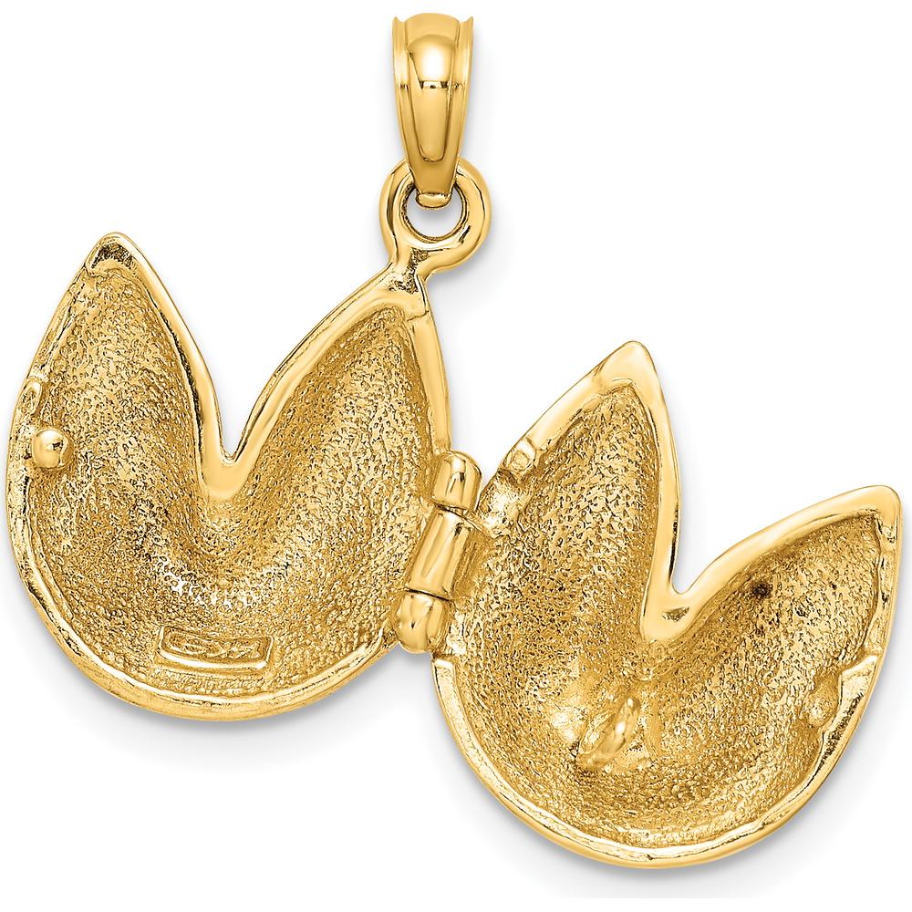 14K Yellow Gold 3D Open Fortune Cookie Charm - Polished Finish, Interactive Design by Oro Pregiato