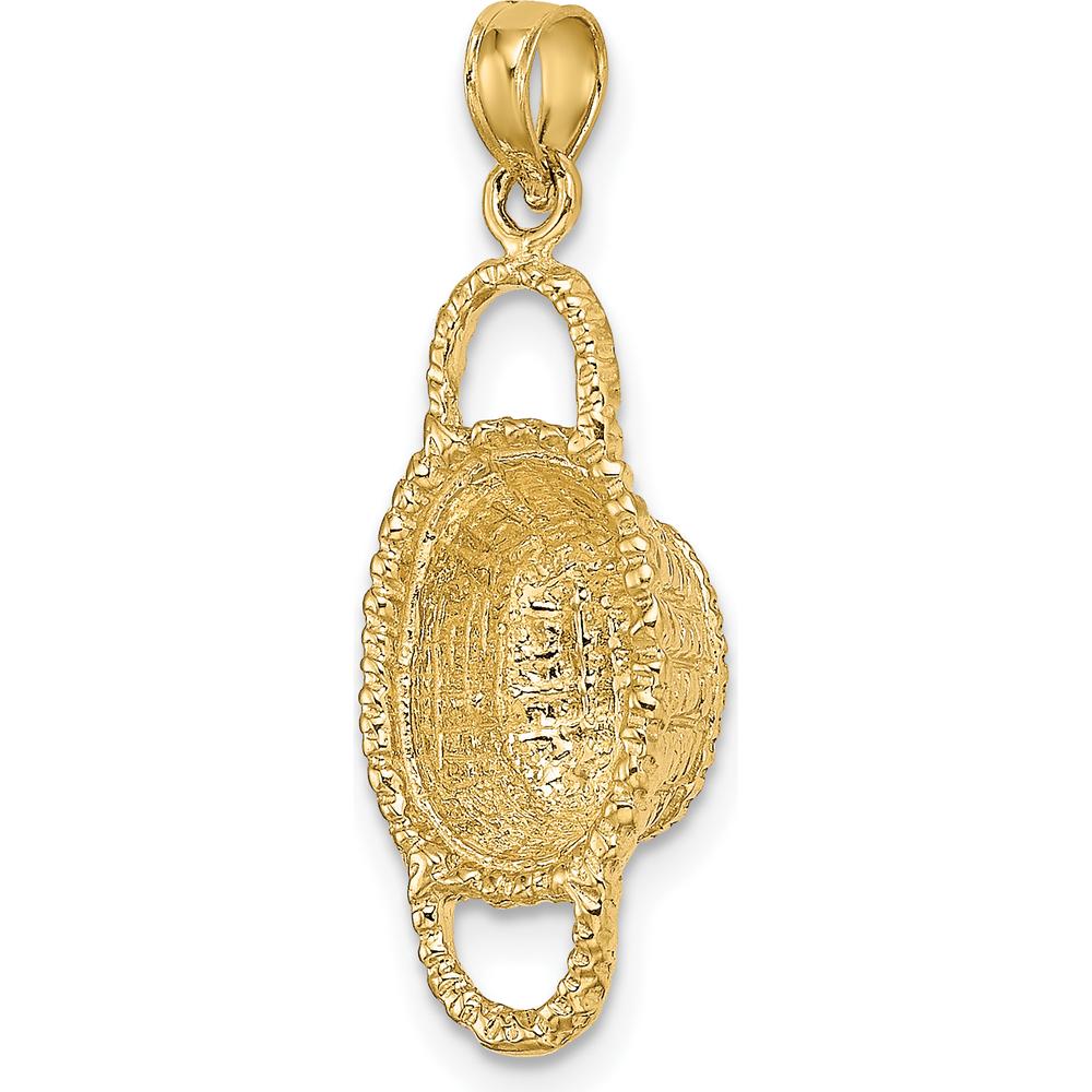 14K Yellow Gold 3D Oval Basket Charm Pendant with Dual Handles by Oro Pregiato