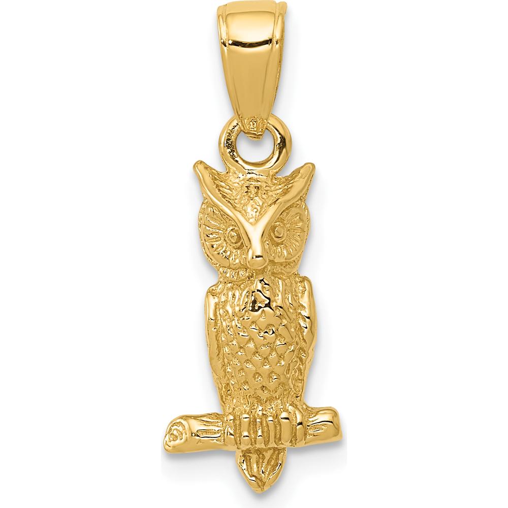 14K Yellow Gold 3D Owl Pendant with Textured Finish - 20mm Length by Oro Pregiato