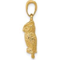 14K Yellow Gold 3D Owl Pendant with Textured Finish - 20mm Length by Oro Pregiato