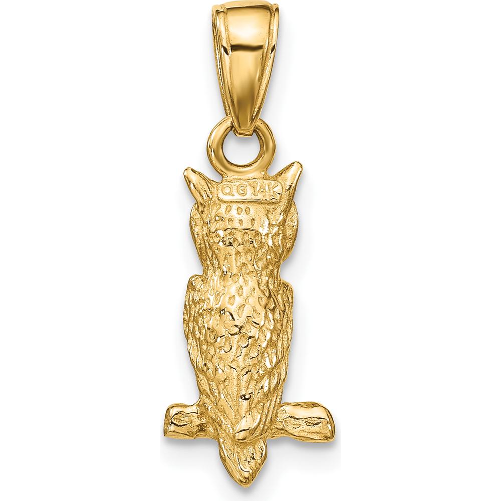 14K Yellow Gold 3D Owl Pendant with Textured Finish - 20mm Length by Oro Pregiato