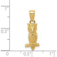 14K Yellow Gold 3D Owl Pendant with Textured Finish - 20mm Length by Oro Pregiato