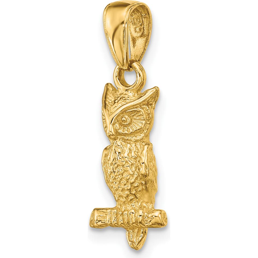 14K Yellow Gold 3D Owl Pendant with Textured Finish - 20mm Length by Oro Pregiato
