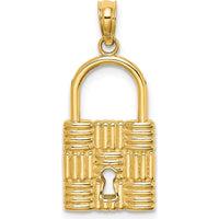 14K Yellow Gold 3D Padlock Charm with Key Hole - Textured Finish by Oro Pregiato