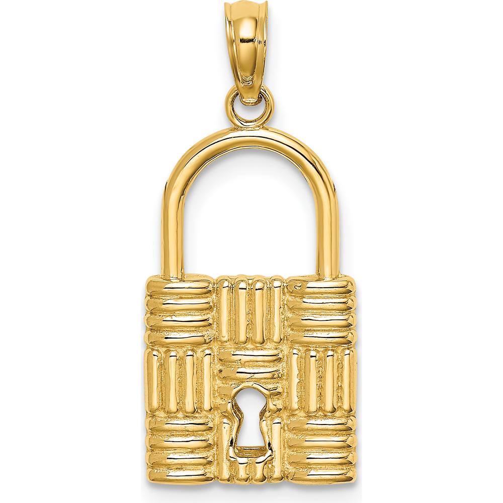 14K Yellow Gold 3D Padlock Charm with Key Hole - Textured Finish by Oro Pregiato