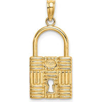14K Yellow Gold 3D Padlock Charm with Key Hole - Textured Finish by Oro Pregiato