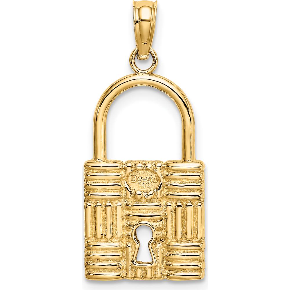 14K Yellow Gold 3D Padlock Charm with Key Hole - Textured Finish by Oro Pregiato