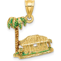 14K Yellow Gold 3D Palm Tree and Hut Charm with Enamel Accents by Oro Pregiato