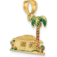 14K Yellow Gold 3D Palm Tree and Hut Charm with Enamel Accents by Oro Pregiato
