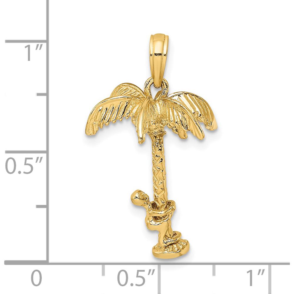 14K Yellow Gold 3D Palm Tree with Moveable Man Charm Pendant by Oro Pregiato