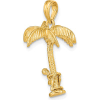 14K Yellow Gold 3D Palm Tree with Moveable Man Charm Pendant by Oro Pregiato