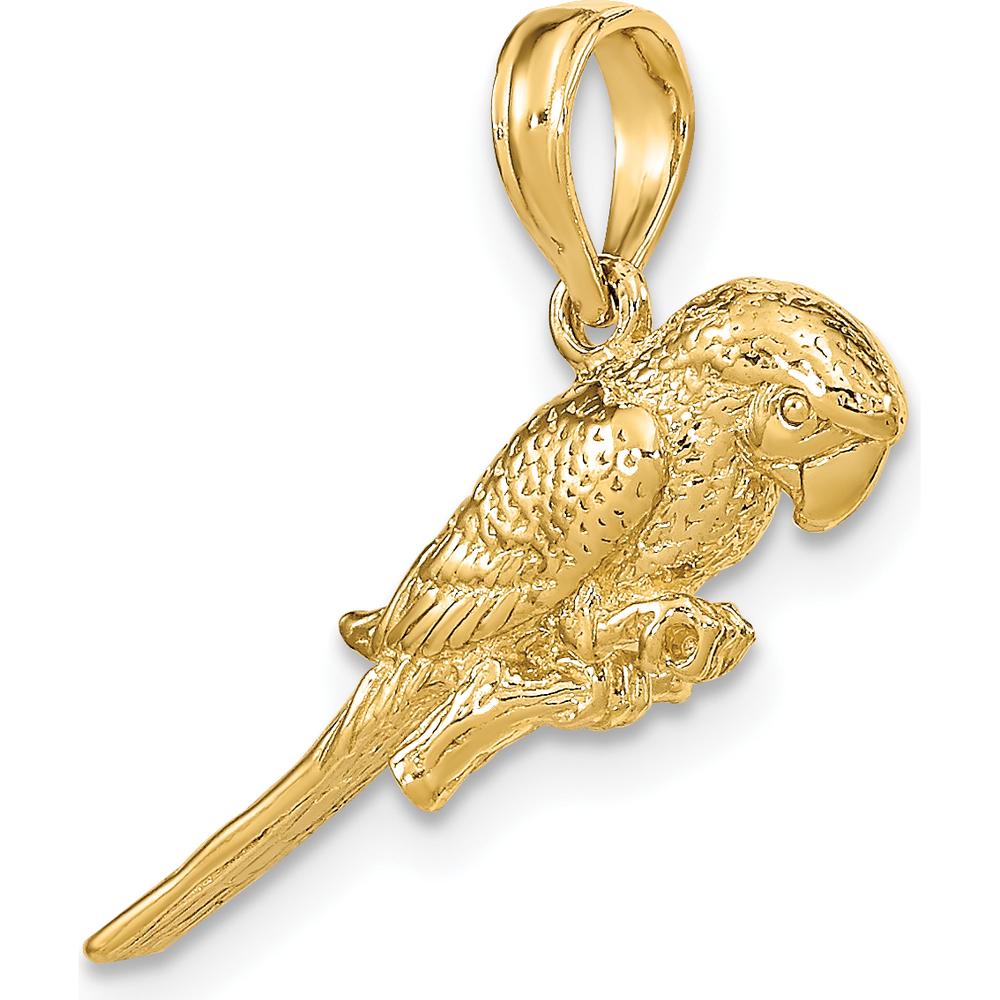 14K Yellow Gold 3D Parrot Charm Pendant with Textured Finish by Oro Pregiato