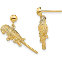 14K Yellow Gold 3D Parrot Dangle Earrings with Textured Finish by 0