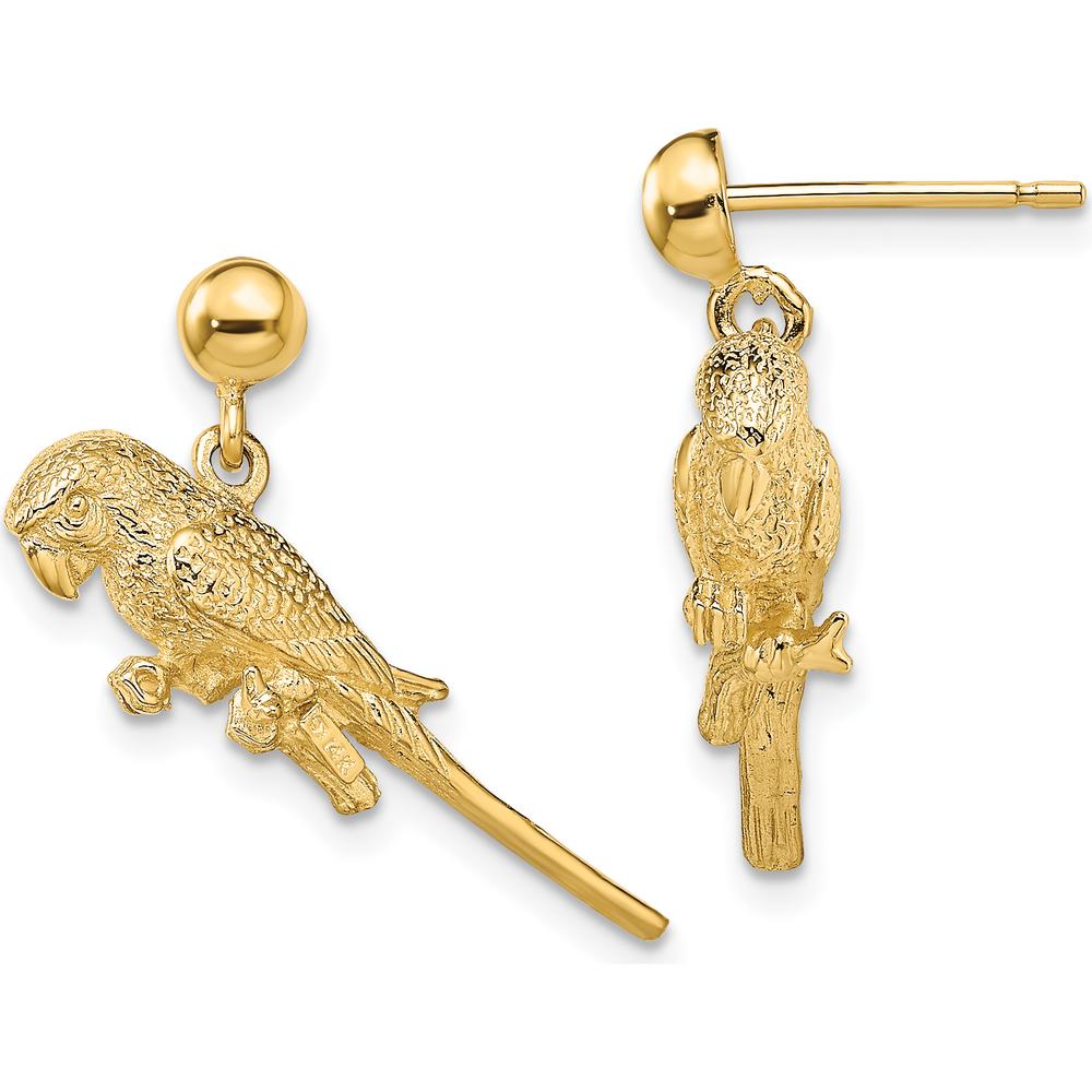 14K Yellow Gold 3D Parrot Dangle Earrings with Textured Finish by 0