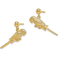 14K Yellow Gold 3D Parrot Dangle Earrings with Textured Finish by 0