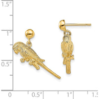 14K Yellow Gold 3D Parrot Dangle Earrings with Textured Finish by 0