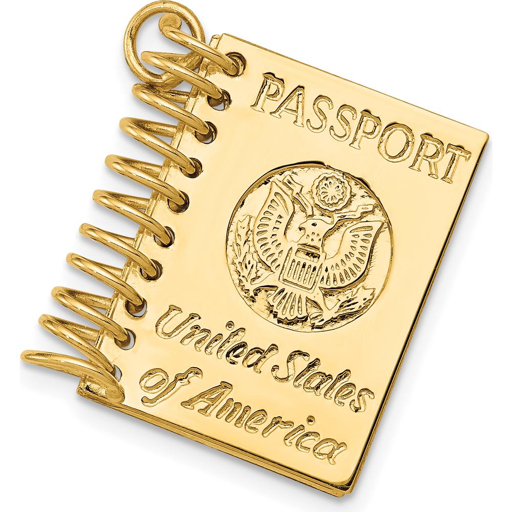 14K Yellow Gold 3D Passport Opens Charm - Travel Themed Pendant