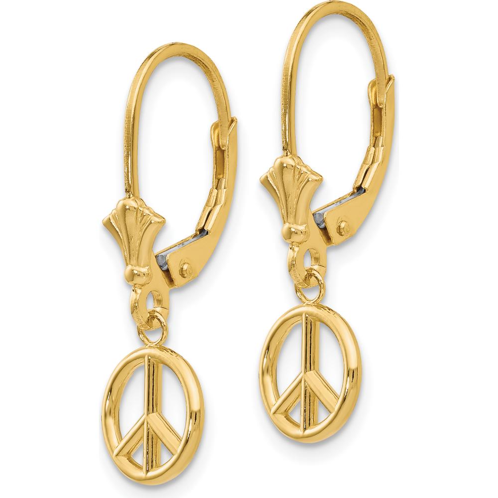 14K Yellow Gold 3D Peace Symbol Leverback Drop Earrings by 0