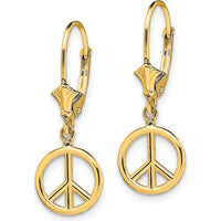 14K Yellow Gold 3D Peace Symbol Leverback Drop Earrings by 0